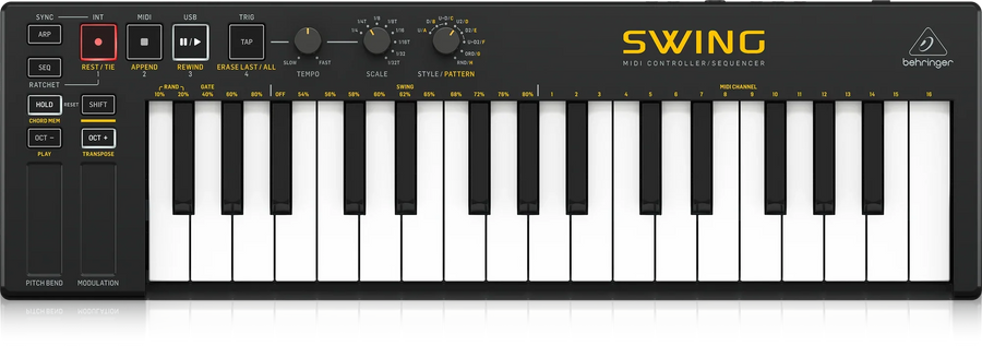 '-40% SALE ! Behringer SWING 32-Key USB MIDI Controller Keyboard with 64-Step Polypho nic Sequencing, Chord and Arpeggiator Modes OPEN BOX
