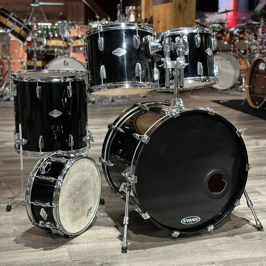Used Yamaha Beech Custom 5pc Drum Set Black Lacquer - Good