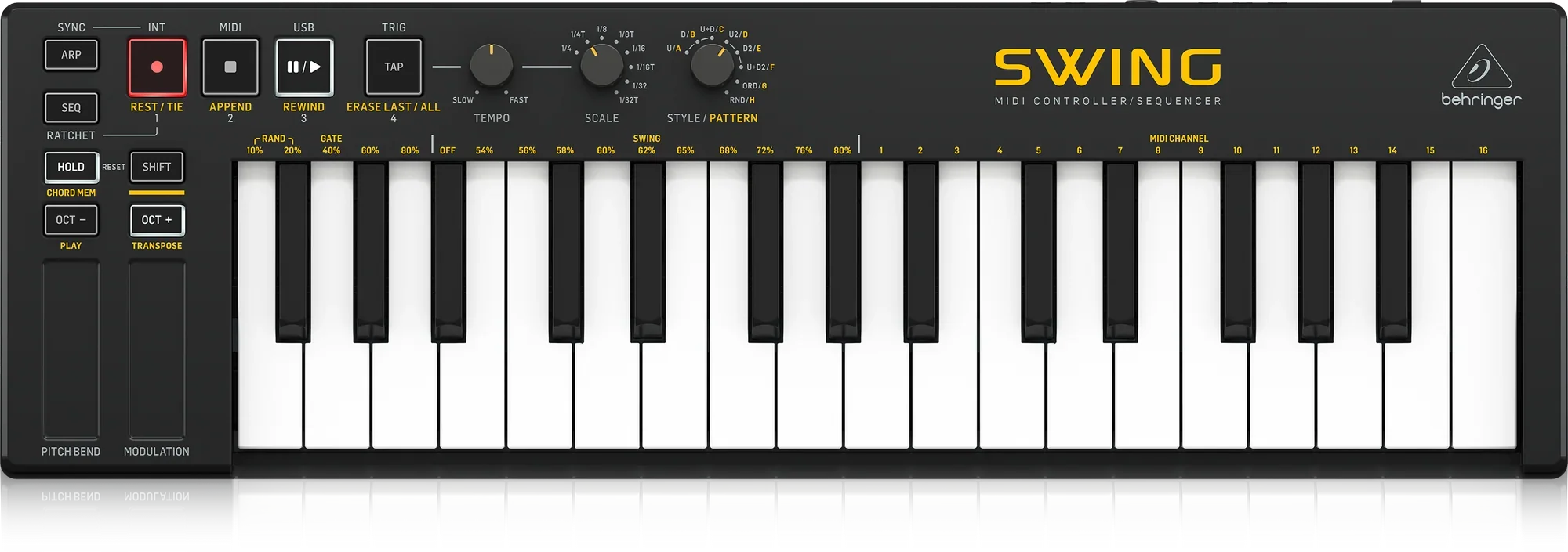 '-40% SALE ! Behringer SWING 32-Key USB MIDI Controller Keyboard with 64-Step Polypho nic Sequencing, Chord and Arpeggiator Modes OPEN BOX